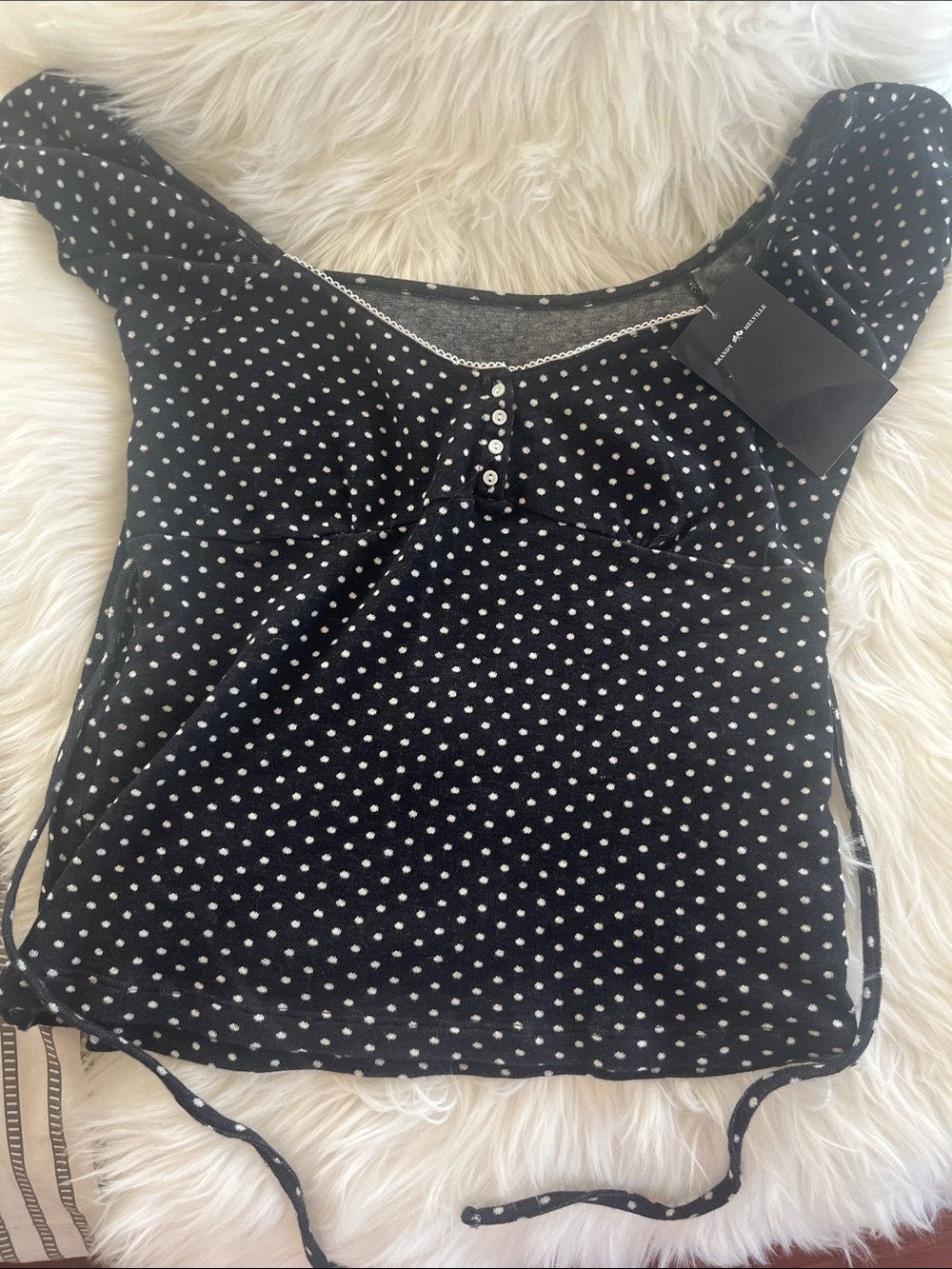 Black Polka Dot Short Sleeve Tie-Back top